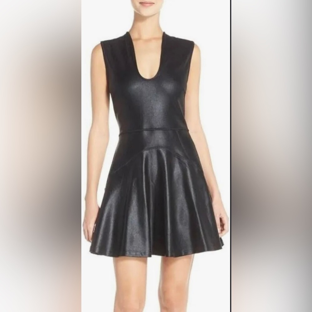 French connection size 10 twilight shine flared faux leather mini dress NWT